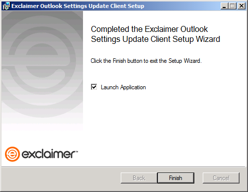 Exclaimer Outlook Settings Update Client Setup wizard