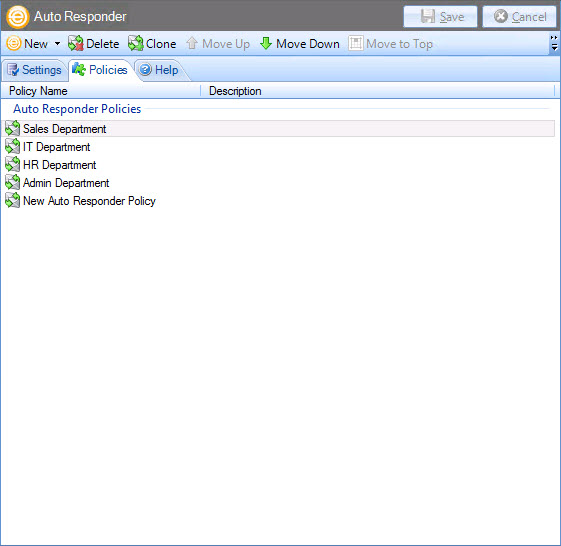 Auto Responder policies tab