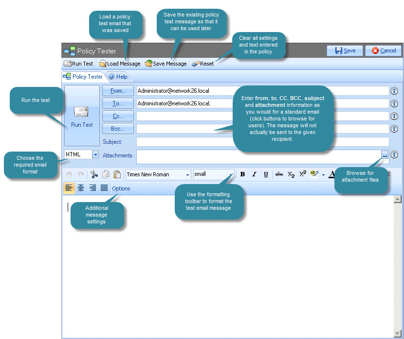 Policy tester window