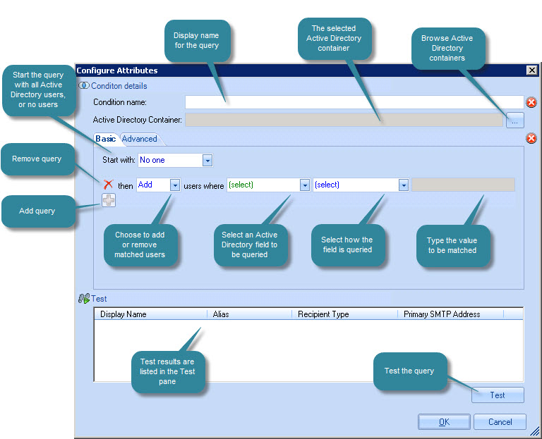 Configure attributes window