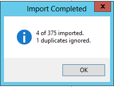 Import confirmation