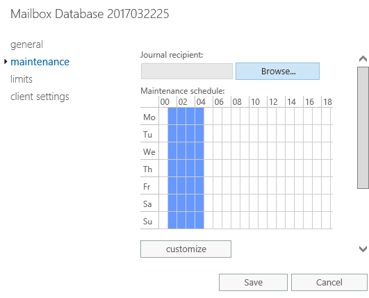 Admin Center - Databases - Maintenance