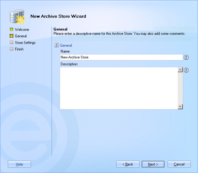New Archive Store Wizard - General