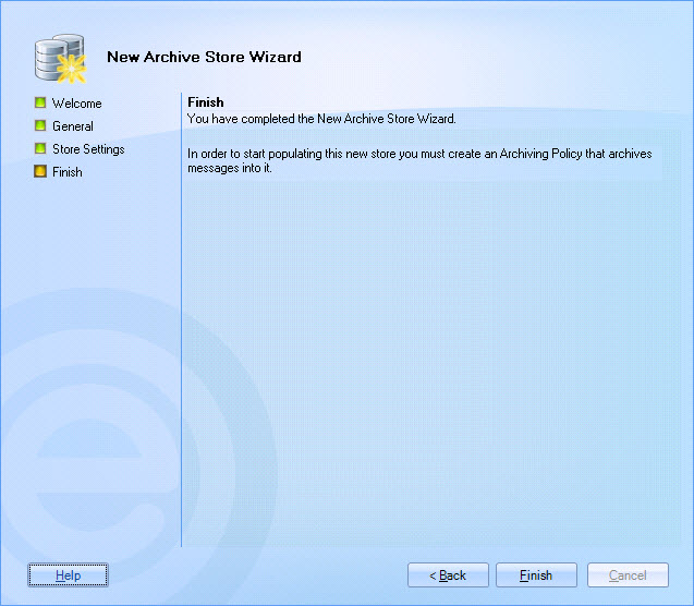 New Archive Store Wizard - Finish