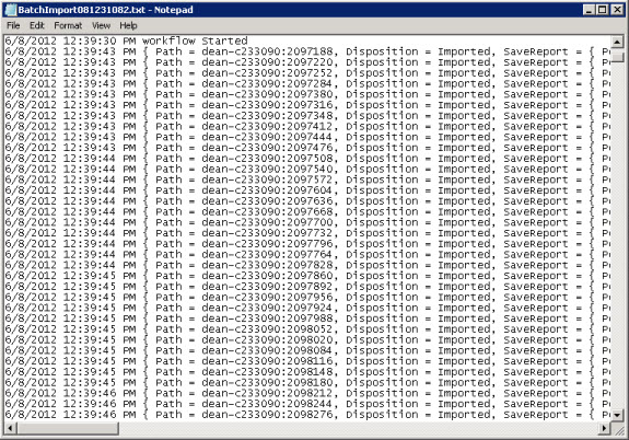 Batch Import Wizard - Import PST - Log