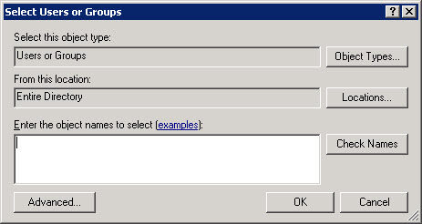 The select users or groups window