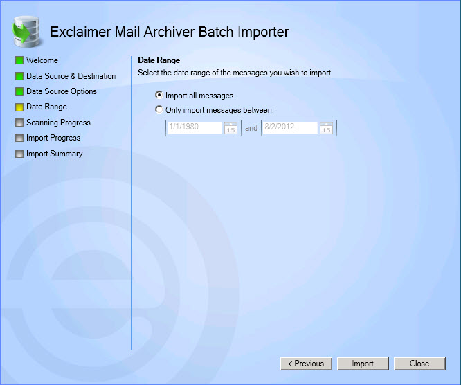 Import mailbox date options
