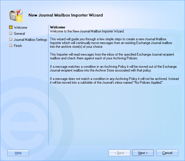 New Journal Mailbox Wizard - Welcome