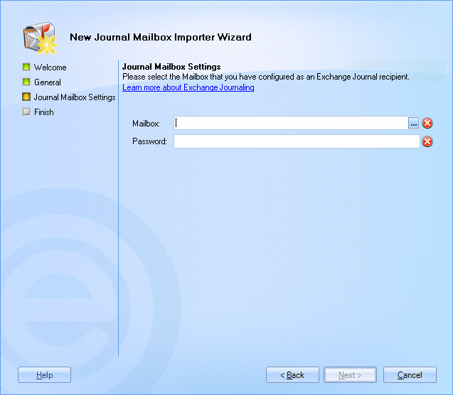 New Journal Mailbox Wizard - Settings
