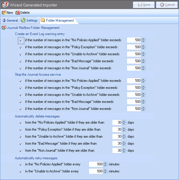 Journal Mailbox Importer - Folder Management