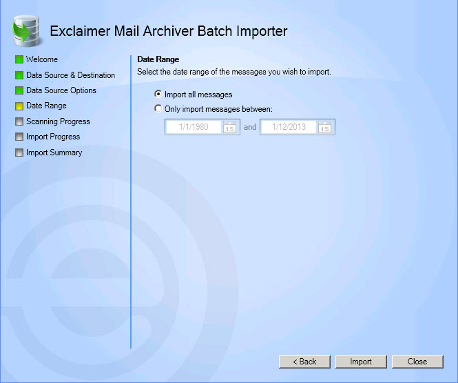 Batch Import Wizard - Import Mailbox - Date Range