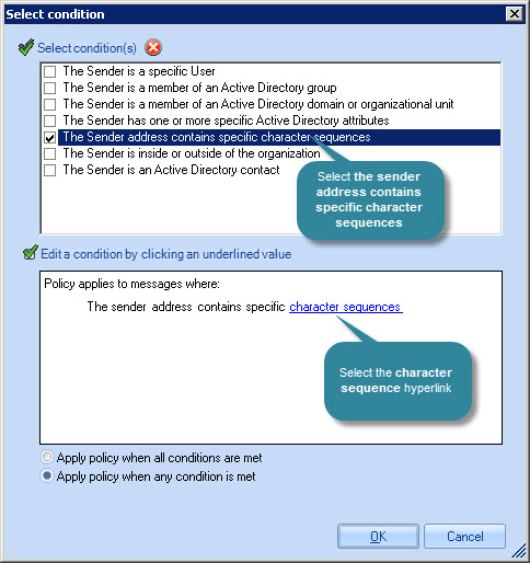 The Sender Address Contains Specific Character Sequences