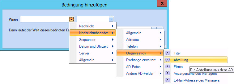Bedingung hinzufügen - Abteilung