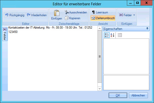 Editor für erweiterbare Felder