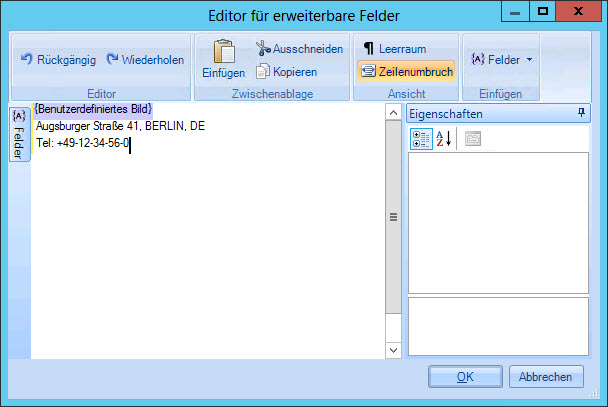 Editor für erweiterbare Felder