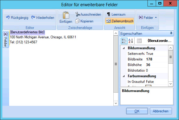 Editor für erweiterbare Felder