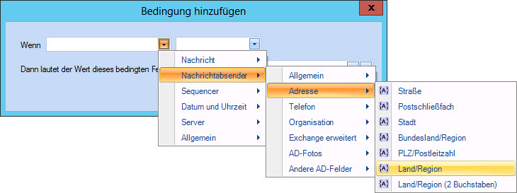 Bedingung hinzufügen – Land/Region