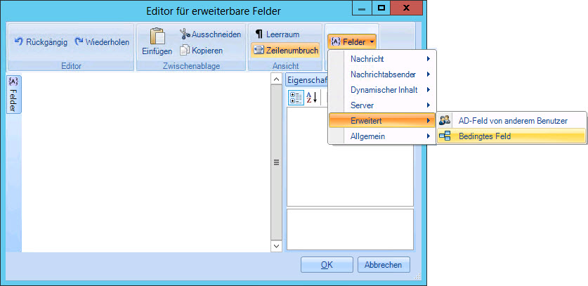 Editor für erweiterbare Felder – bedingtes Feld