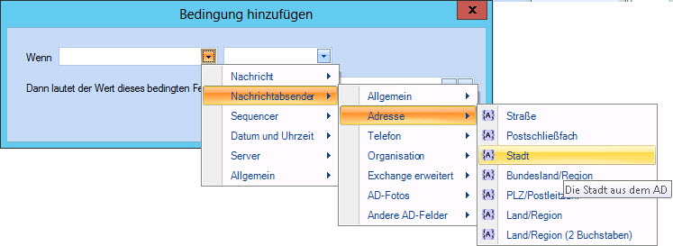 Bedingung hinzufügen – Stadt