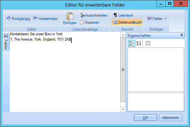 Editor für erweiterbare Felder