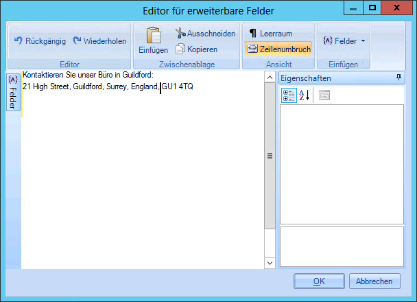 Editor für erweiterbare Felder