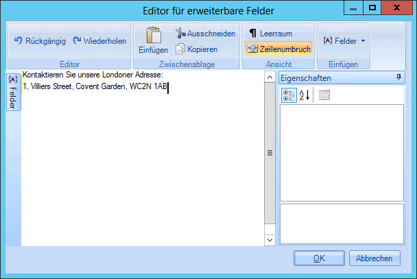 Editor für erweiterbare Felder