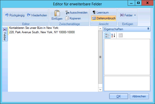 Editor für erweiterbare Felder