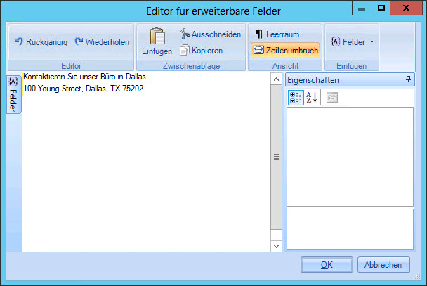 Editor für erweiterbare Felder