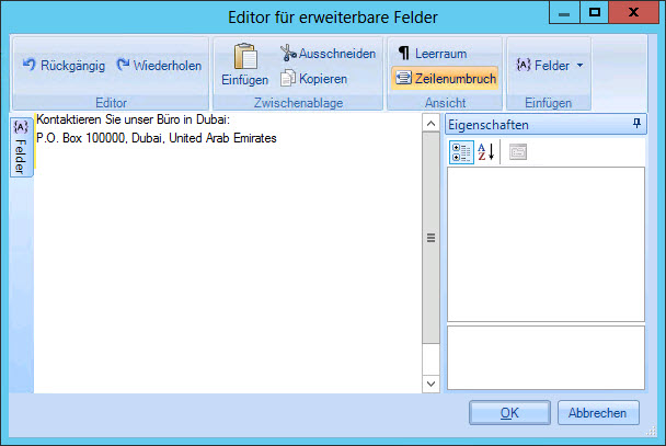 Editor für erweiterbare Felder