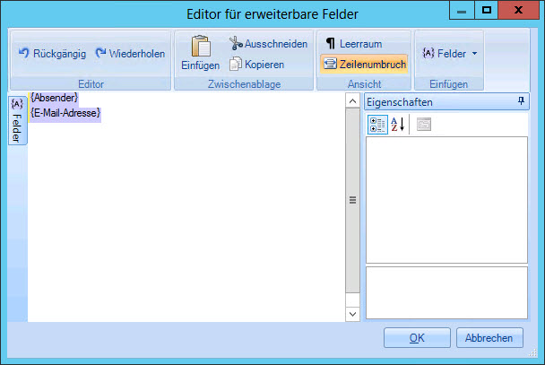 Editor für erweiterbare Felder