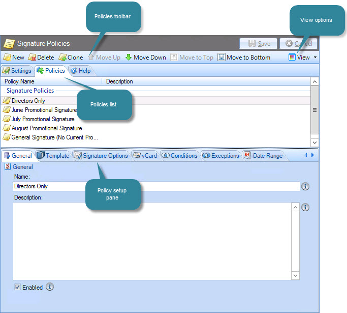 Exclaimer Signature Manager Exchange Edition - The Policies List