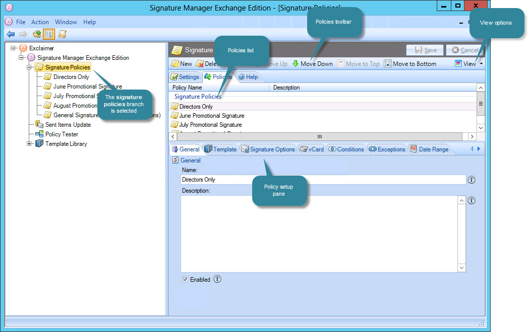 General signature policy settings