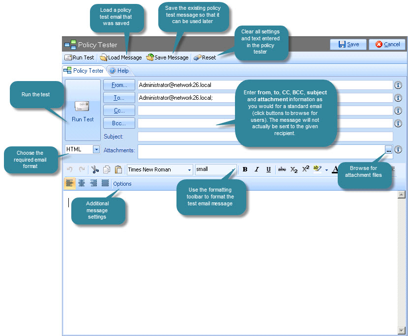 Policy tester window