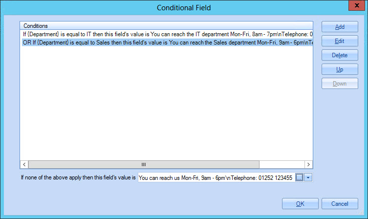 Conditional field window