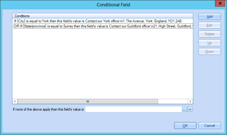 Conditional field window