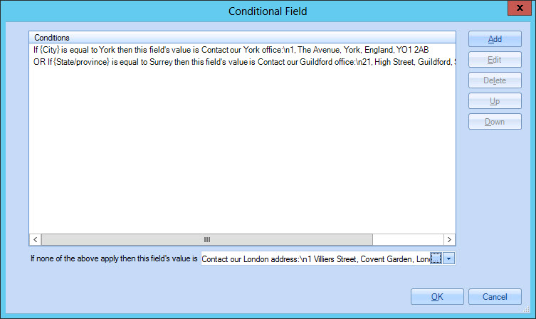 Conditional field window