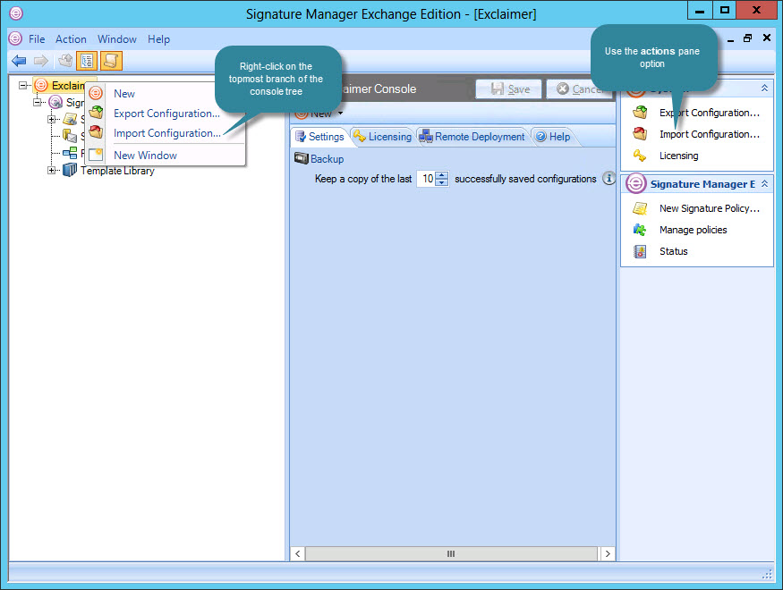 Import configuration options