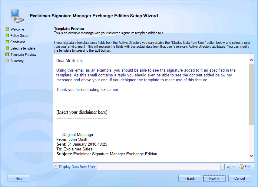 Exclaimer Signature Manager Exchange Edition - The Setup Wizard