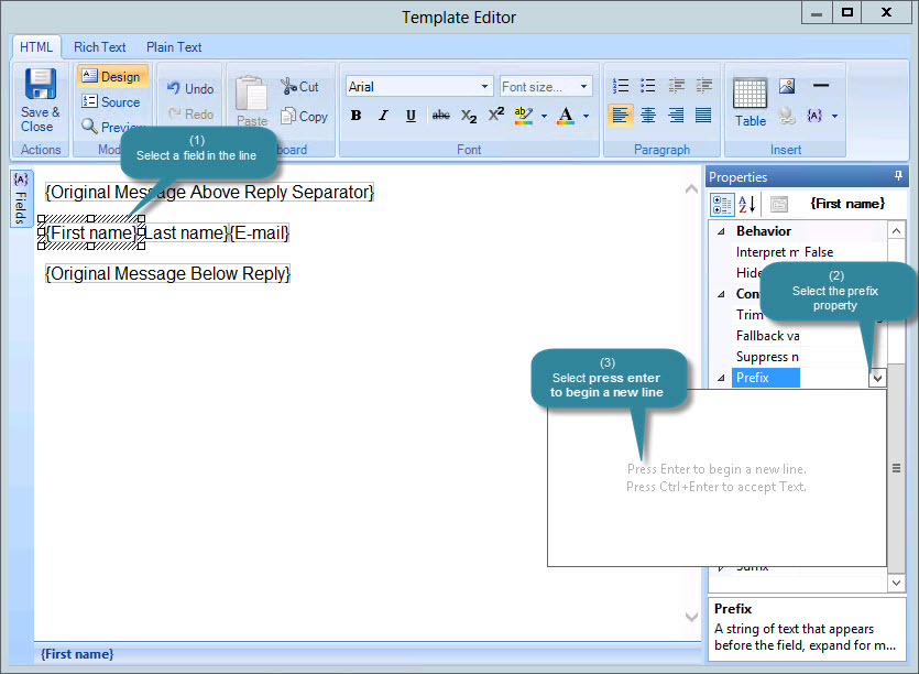 Suppress blank lines using a field prefix