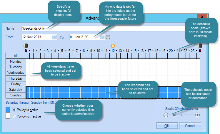 The advanced schedule window