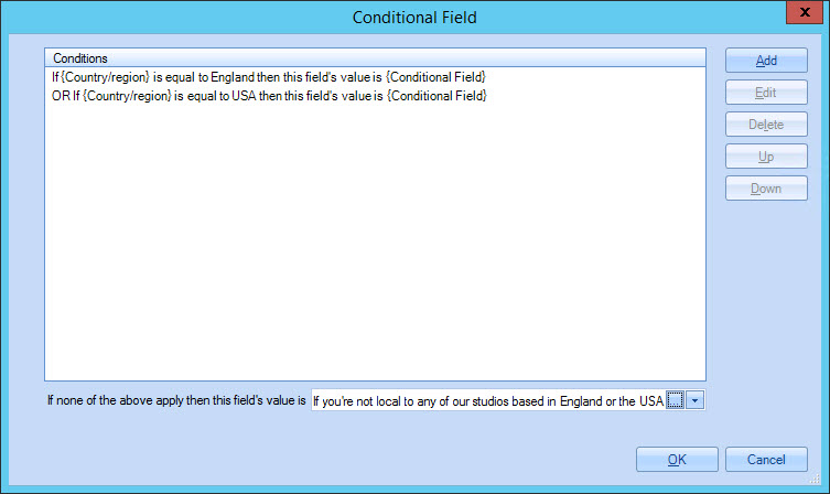 Conditional field window