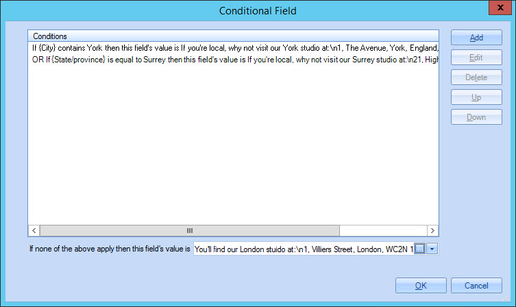 Conditional field window