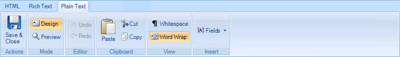 The Plain Text toolbar