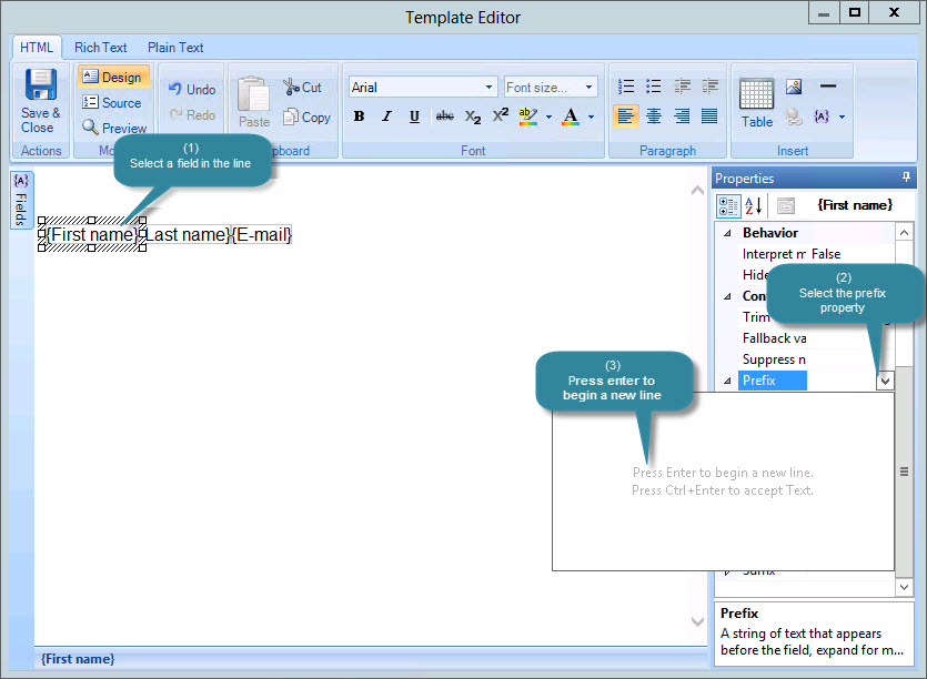 Suppress blank lines using a field prefix