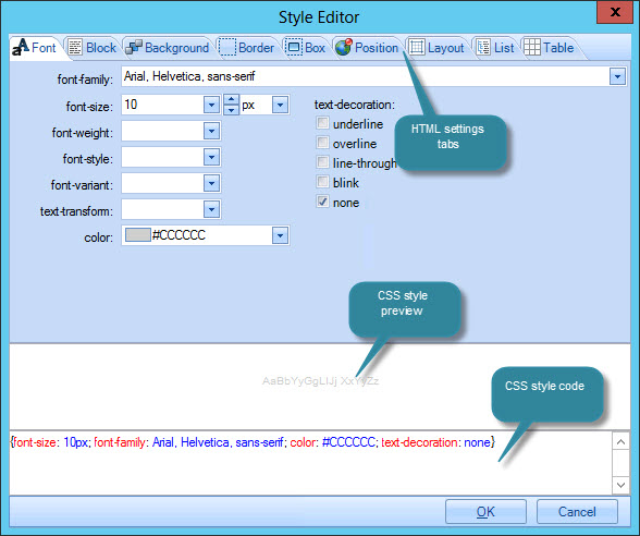 The style editor window