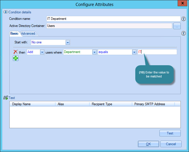 Configure attributes window