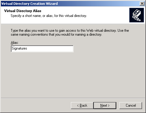 Virtual Directory Creation Wizard