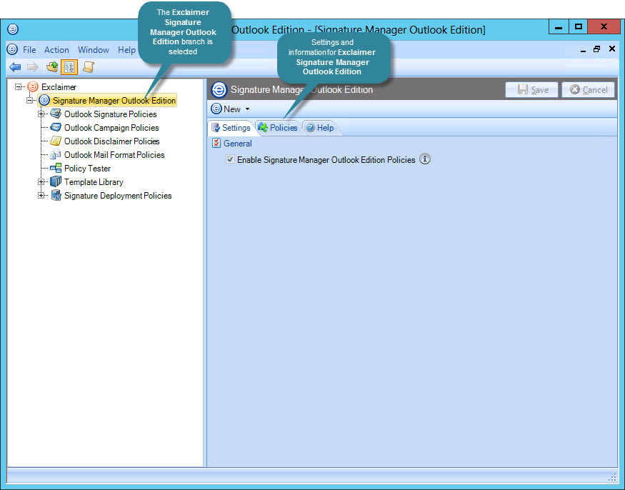 General settings and information for Exclaimer Signature Manager Outlook Edition