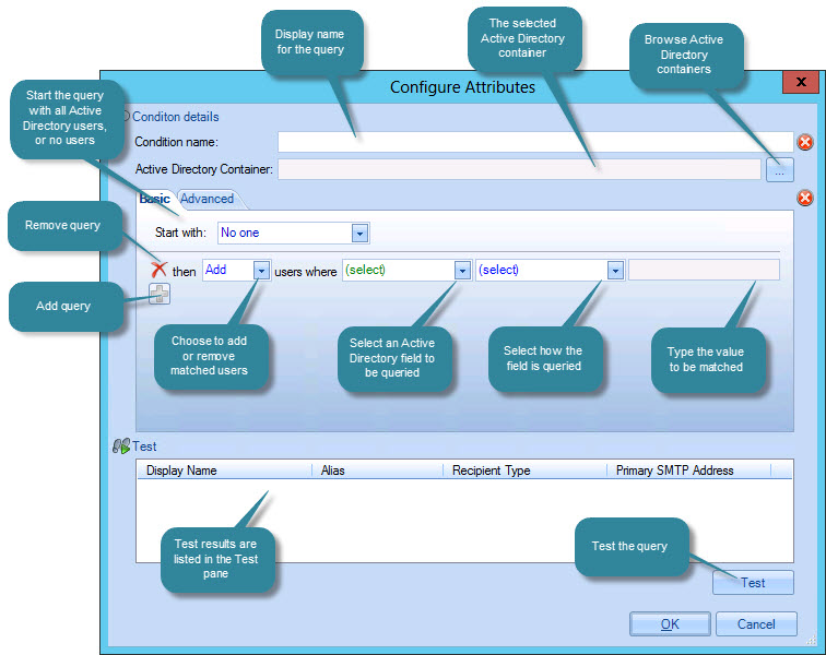 Configure attributes window