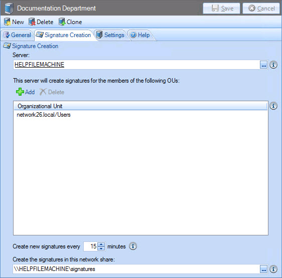 Signature deployment policy - signature creation tab